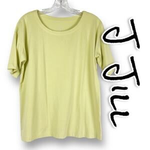 J Jill Luxe Supima Elbow Sleeve Tee Lime Green Soft Crew Neck Womens Size SP